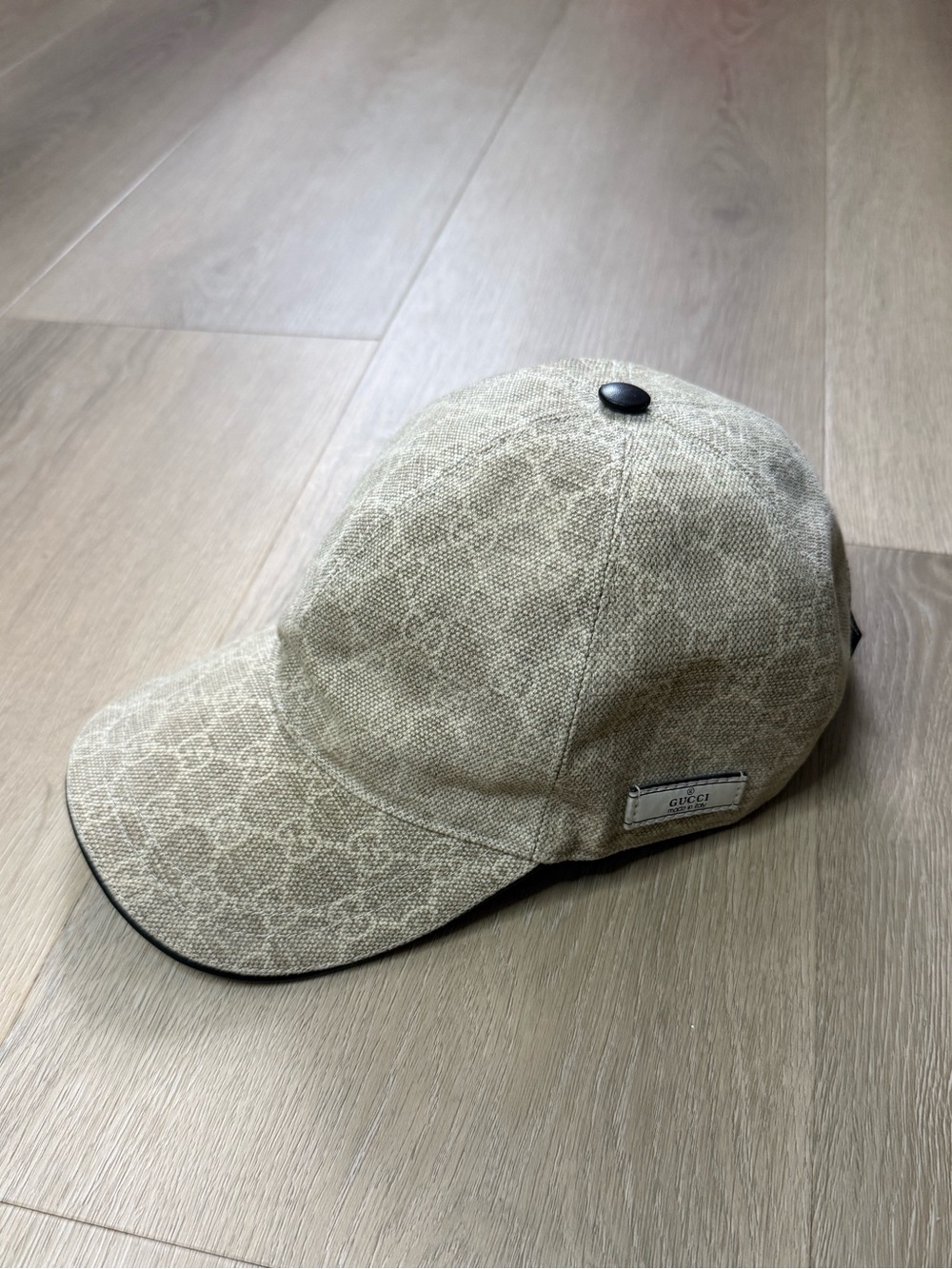 Gucci GG Beige Monogram Logo Canvas Baseball Cap Adjustable with Leather Strap